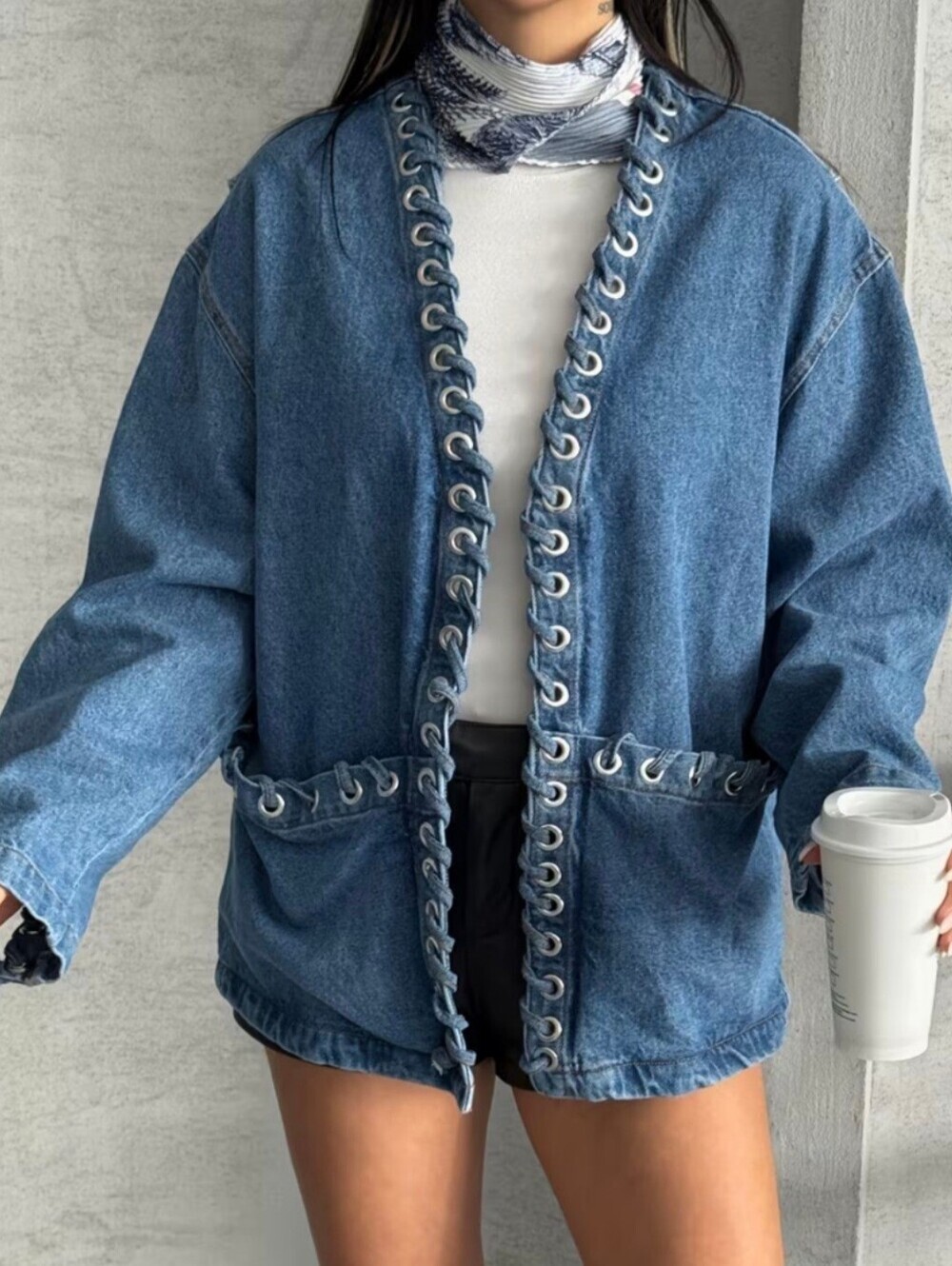 Women'S Loose Tie-Waist Denim Jacket | Stylish & Versatile Casual Denim Cardigan